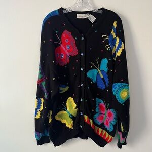 Vintage Christine Foley Butterfly Insect Rainbow Funky Novelty 90s Sweater Large